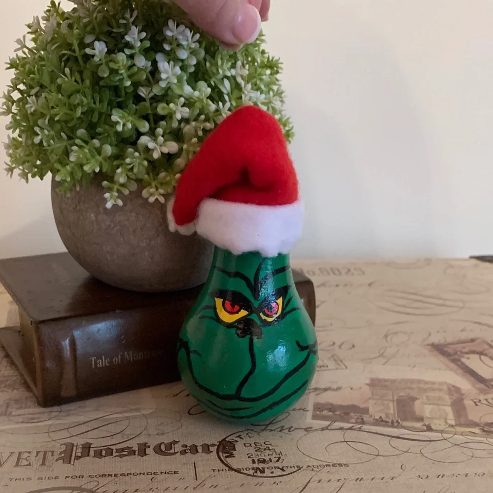 Festive Grinch Ornament with Red Santa Hat 💖